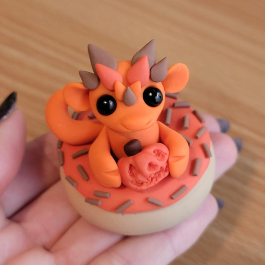 Pumpkin Donut Dragon, Handmade Clay Dragon