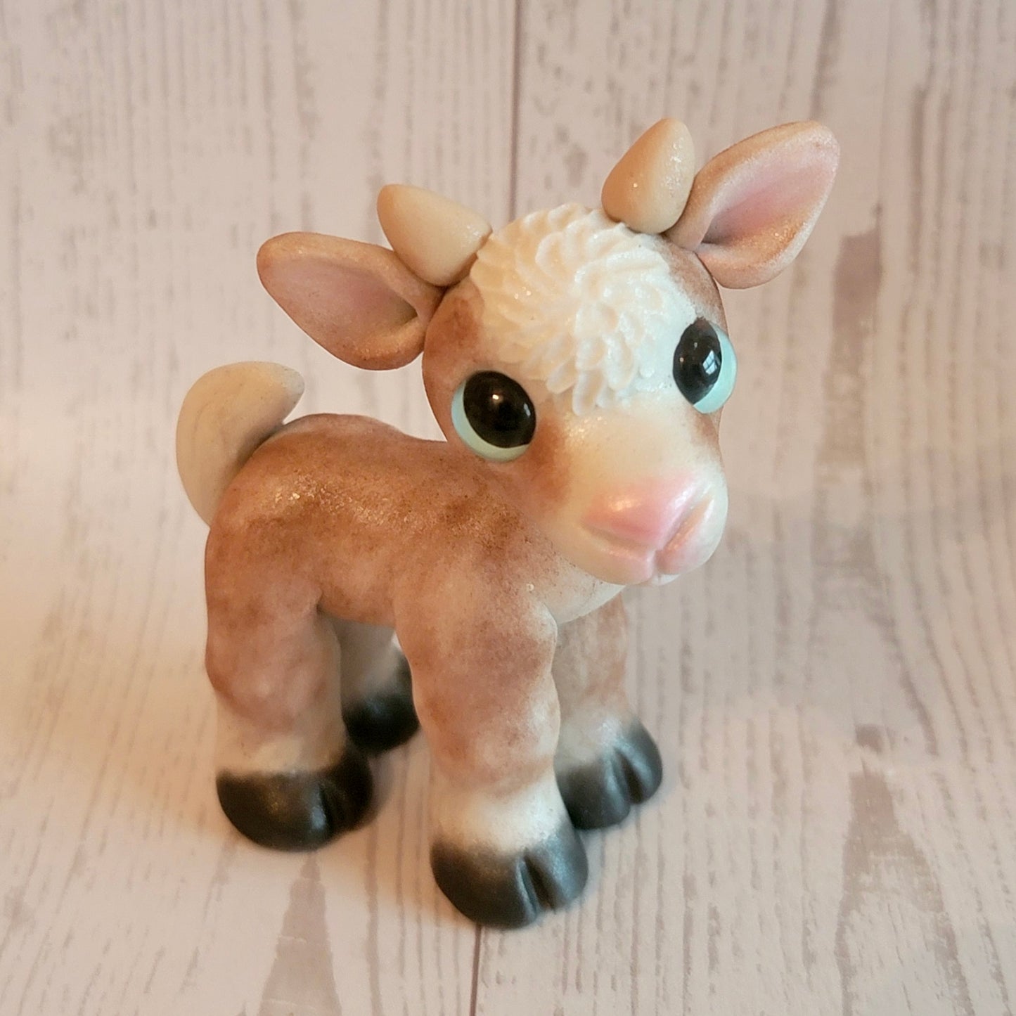 Pinto Goat “Sunshine”, Handmade Clay Goat
