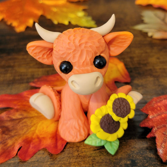 Sunflower Highland Cow “Cheetoh”, Cow Sculpture