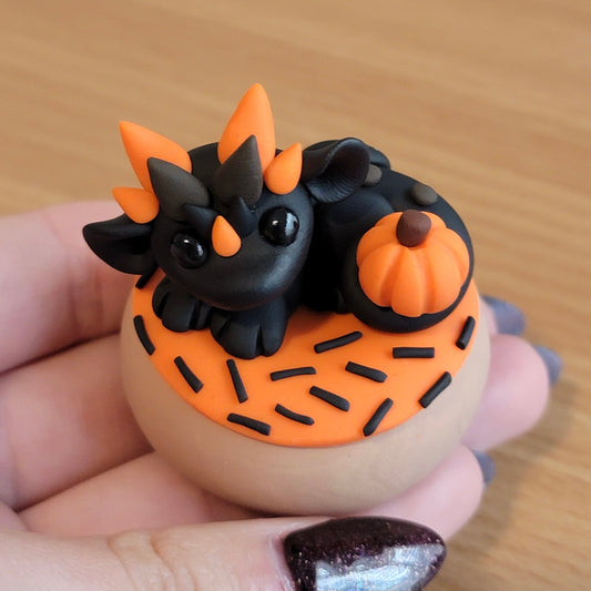 Pumpkin Donut Dragon, Handmade Clay Dragon