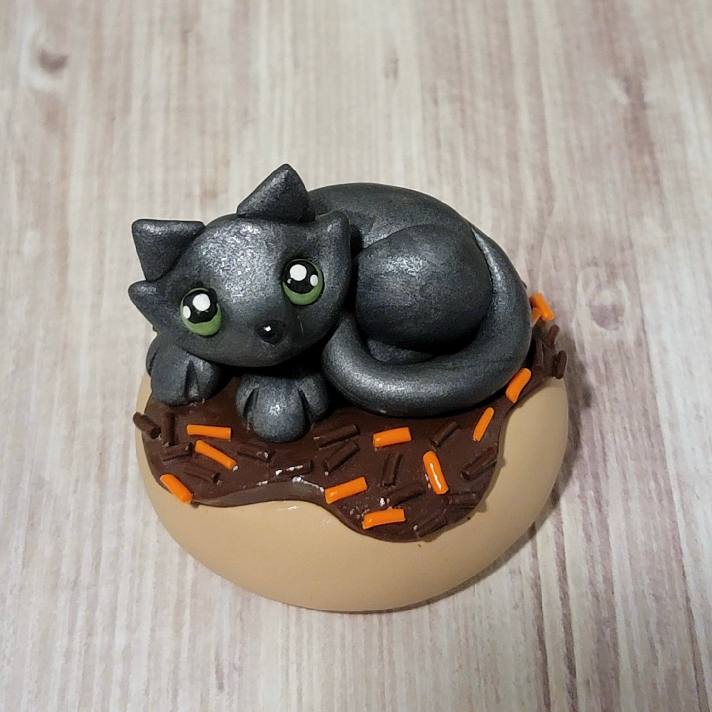 Halloween Donut Kitty, Handmade Clay Cat