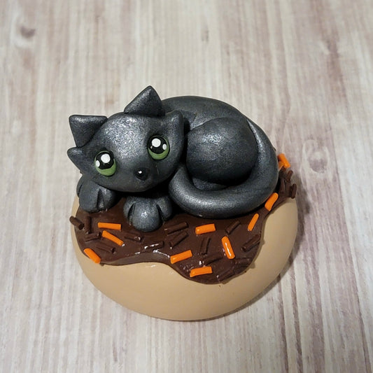 Halloween Donut Kitty, Handmade Clay Cat