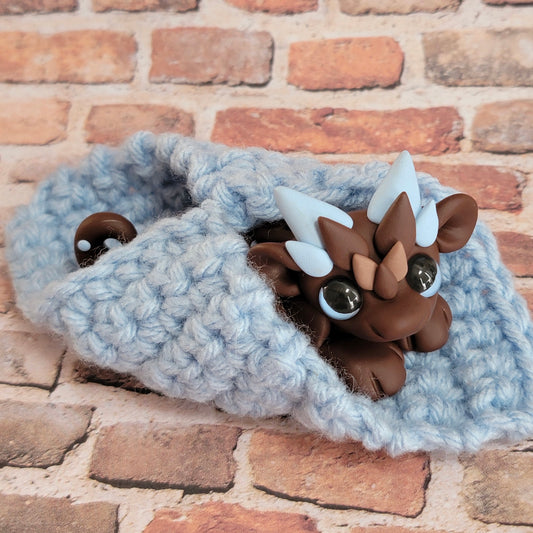 Crochet Blanket Dragon “Chocolate Chip”, Handmade Clay Dragon