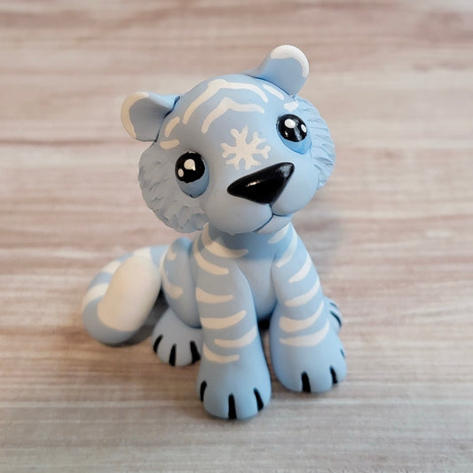 Snowflake Tiger Cub #2, Handmade Clay Tiger
