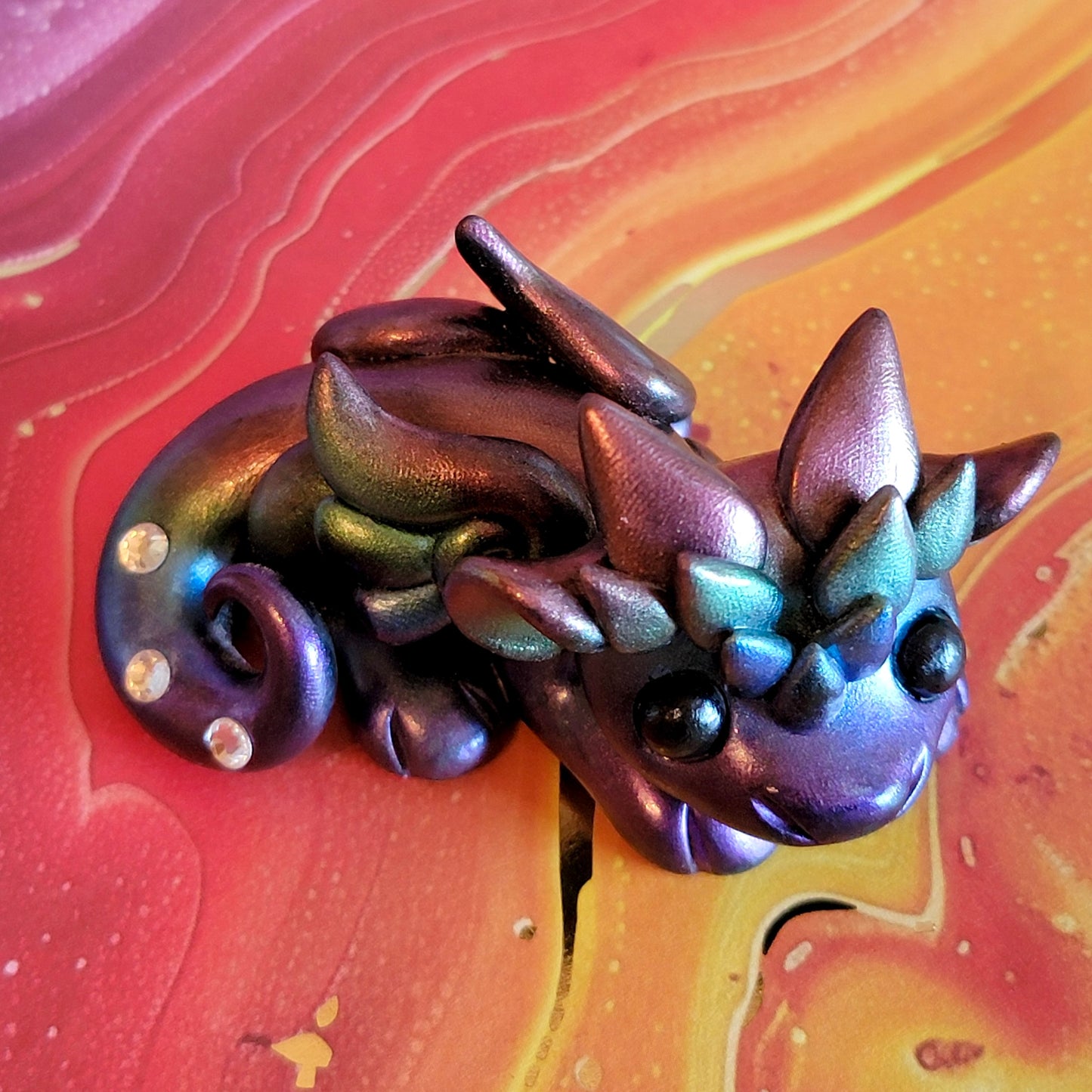 Galaxy Rainbow Dragon “Dewdrop”, Handmade Clay Dragon