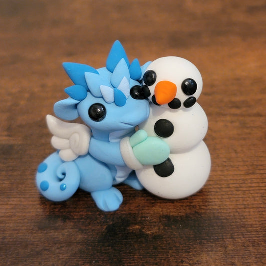 Mini Snowman Dragon, Handmade Clay Dragon