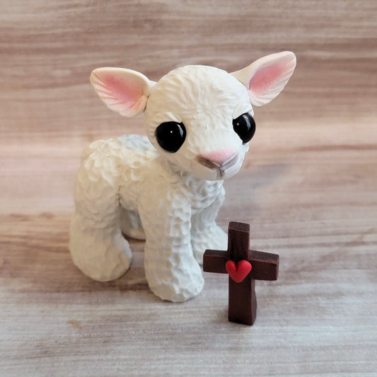 Cross Lamb “Mercy”, Handmade Clay Sheep