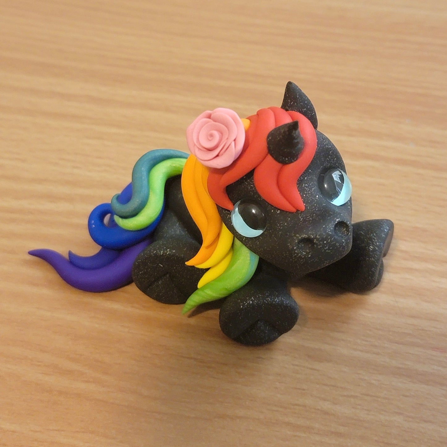Rainbow Rose Unicorn “Taffy”, Handmade Clay Unicorn