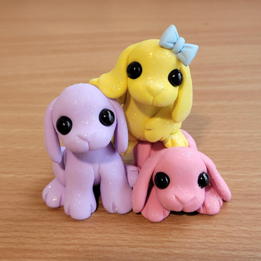 Marshmallow Bunny Trio, Handmade Clay Bunnies