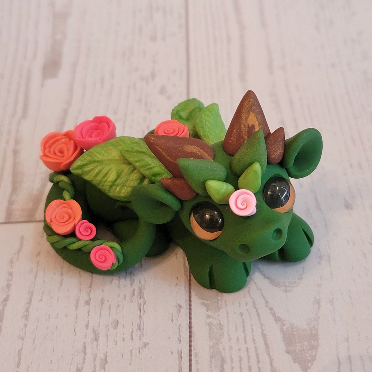 Forest Rose Dragon “River”, Handmade Clay Dragon