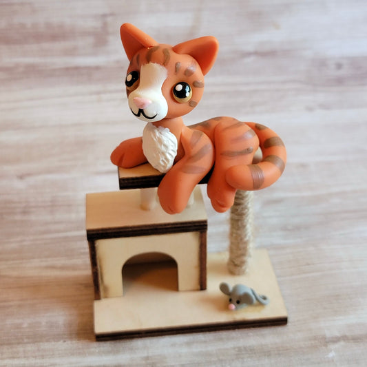 Orange Tabby Cat Tower “Cheeto”, Handmade Clay Cat