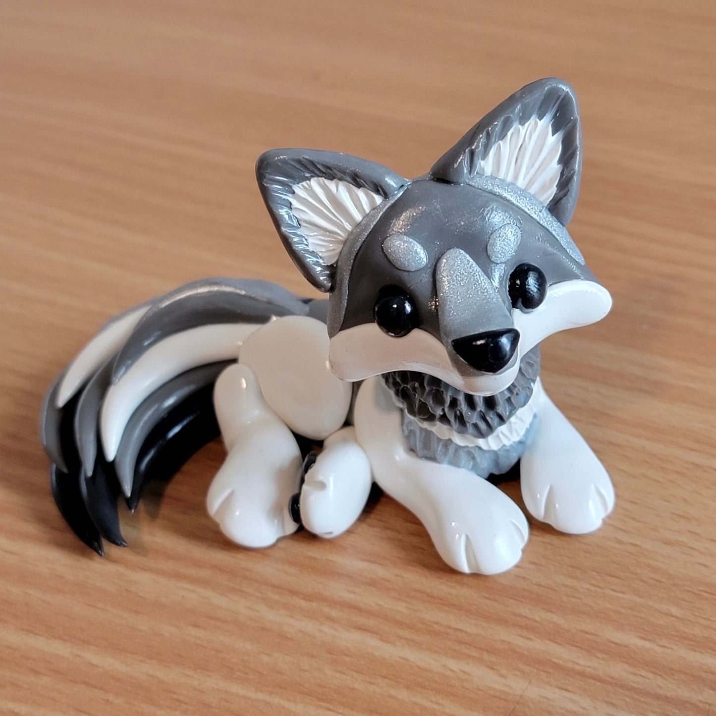 Grey Wolf “Koda”, Handmade Clay Wolf