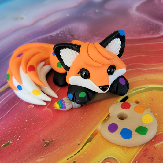Painter Fox “Mona Lisa”, Handmade Clay Fox