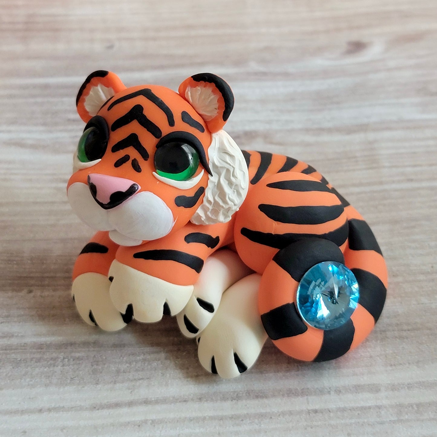 Blue Crystal Tiger “Cheeto”, Handmade Clay Tiger