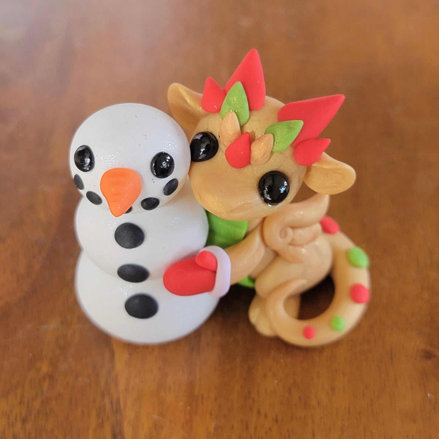 Snowman Dragon “Mittens”, Handmade Clay Dragon