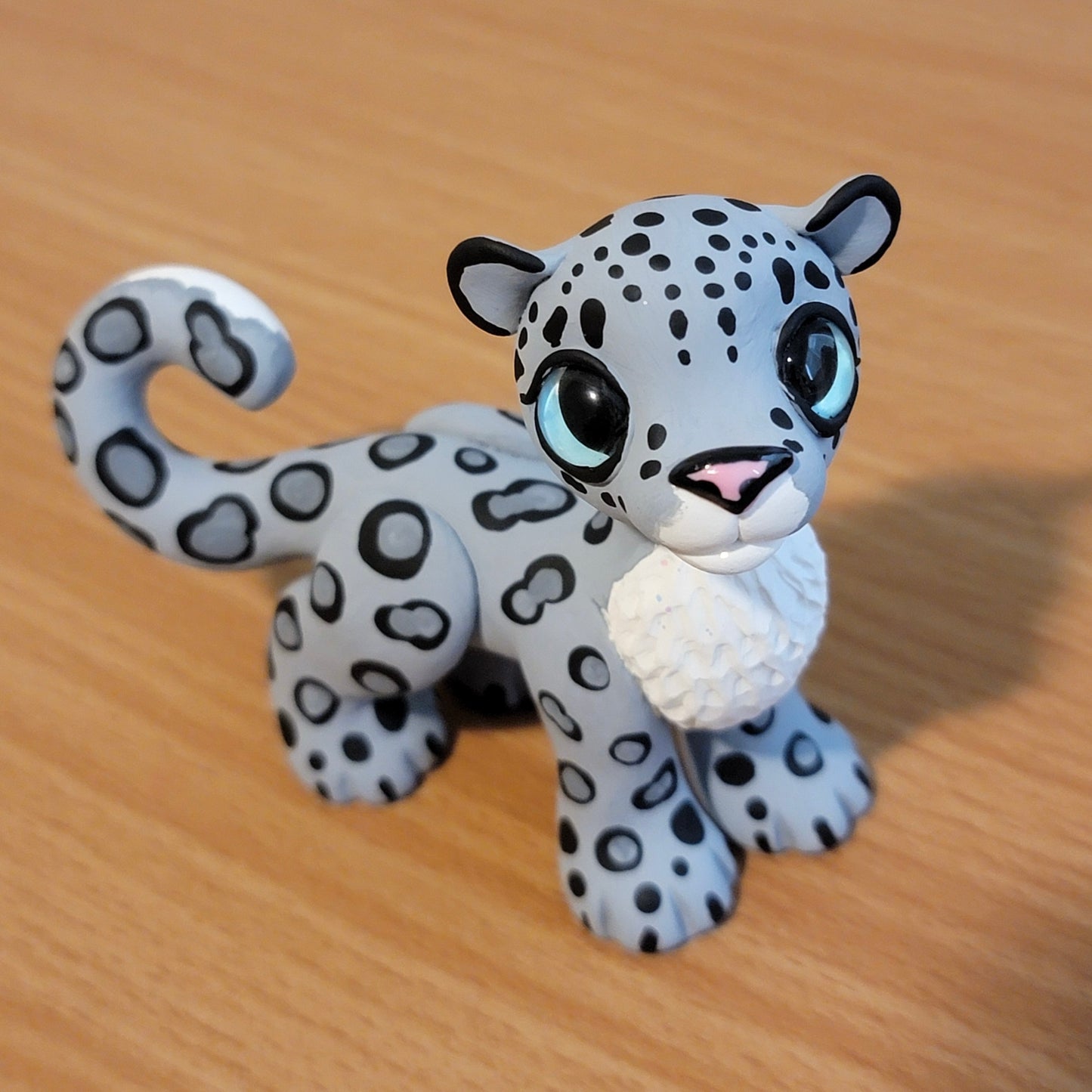 Snow Leopard “Eve”, Handmade Clay Snow Leopard