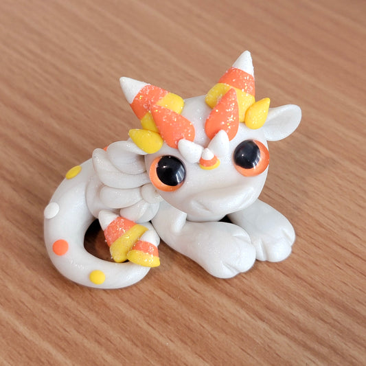 Candycorn Dragon “Treats”, Handmade Clay Dragon