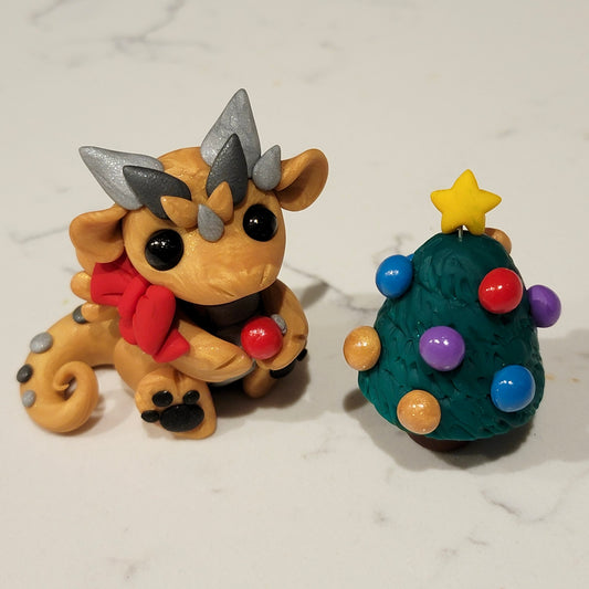 Christmas Tree Dragon “Tinsel”, Handmade Clay Dragon