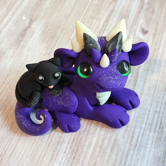 Black Cat Dragon “Eve”, Handmade Clay Dragon