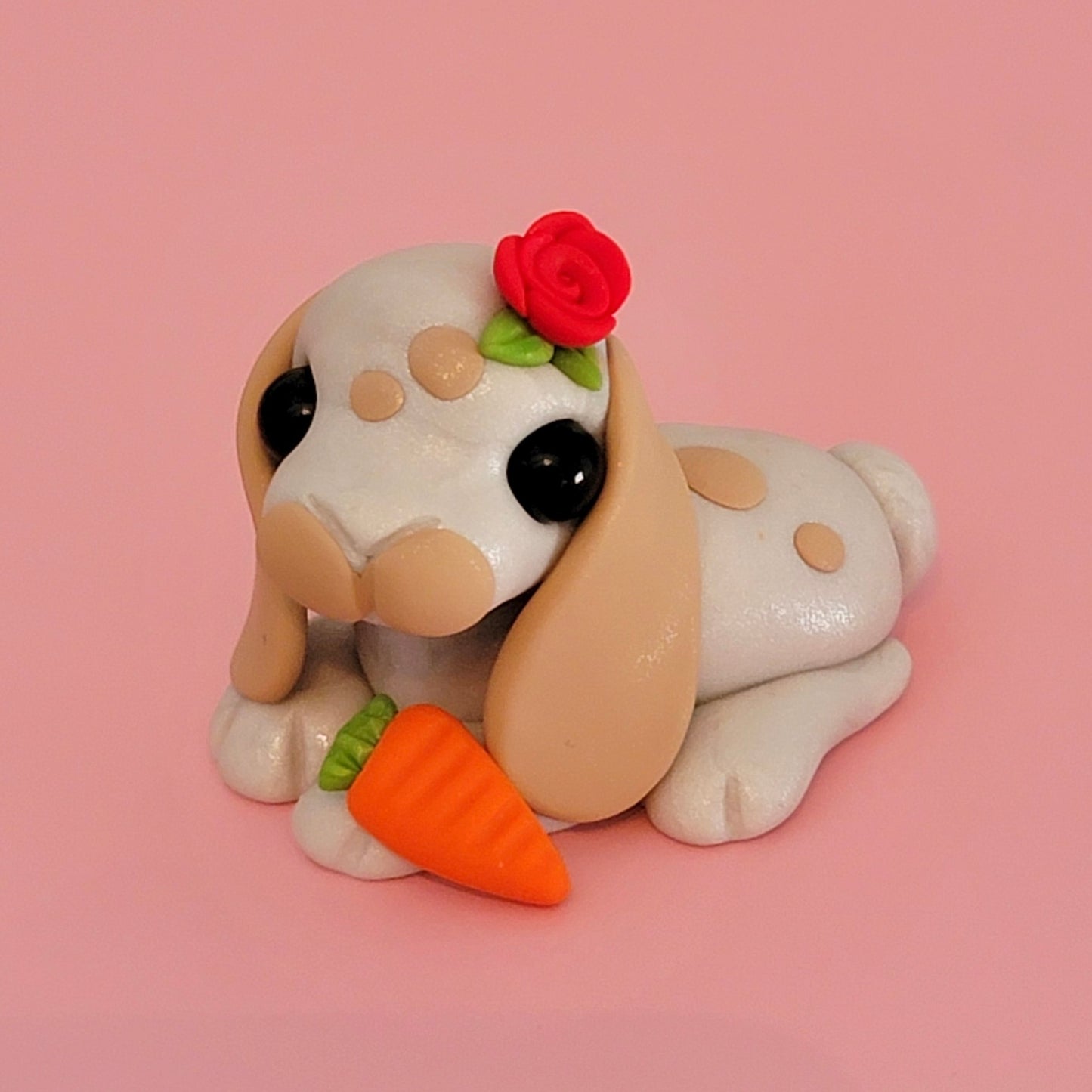 Rose Bunny “Mochi”, Handmade Clay Bunny