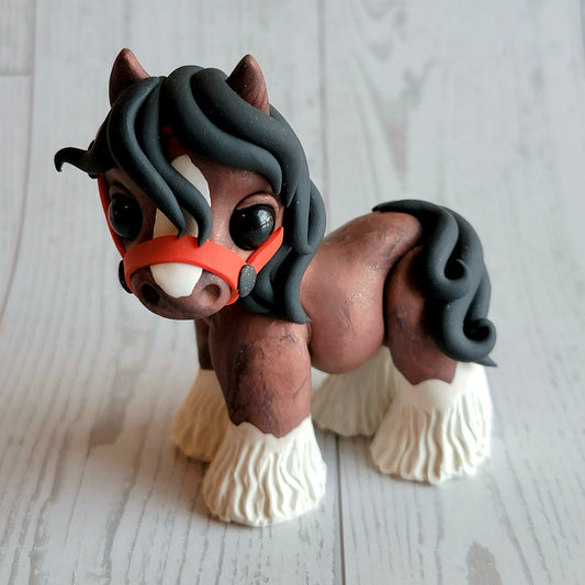 Clydesdale “Snickers”, Handmade Clay Horse
