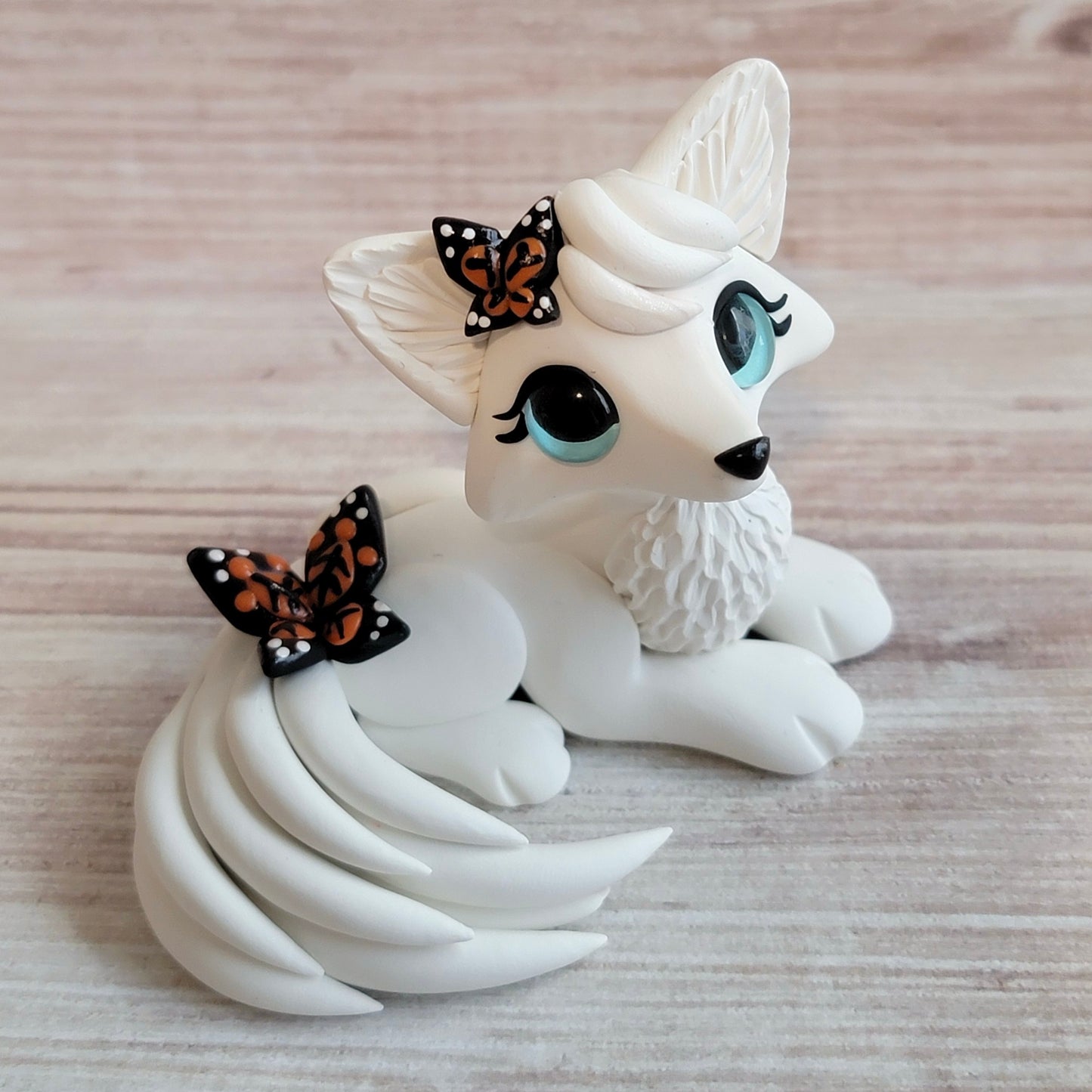 Monarch Butterfly Fox “Wishes”, Handmade Clay Fox
