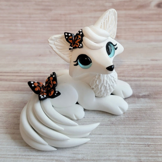 Monarch Butterfly Fox “Wishes”, Handmade Clay Fox
