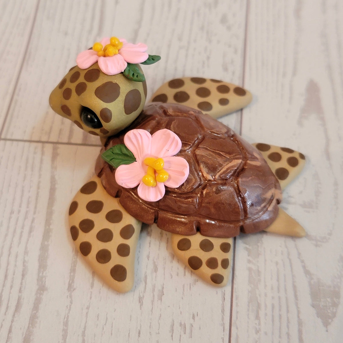 Jumbo-Sized Floral Sea Turtle “Rosemary”, Handmade Clay Turtle