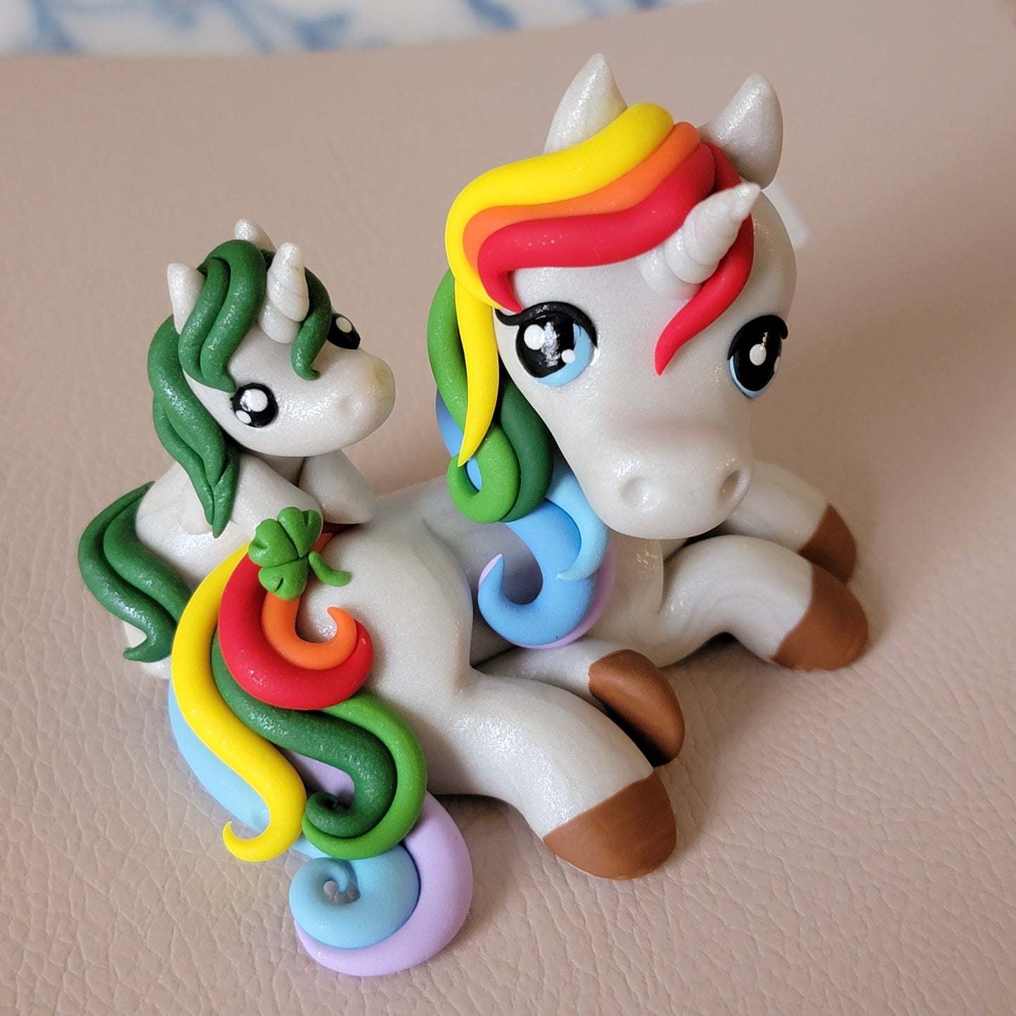 Rainbow Unicorn w/Foal “Prism and Emerald”, Unicorn Figurine