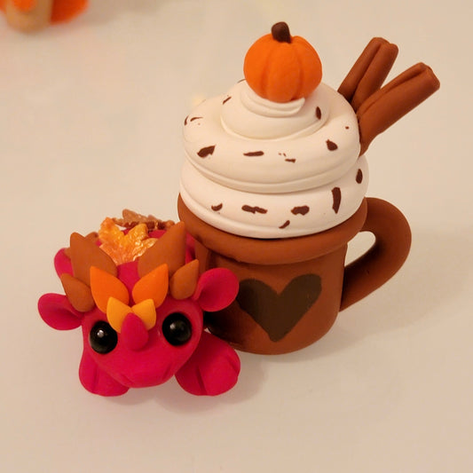 Pumpkin Spice Dragon “Sweet Treat”, Handmade Clay Dragob