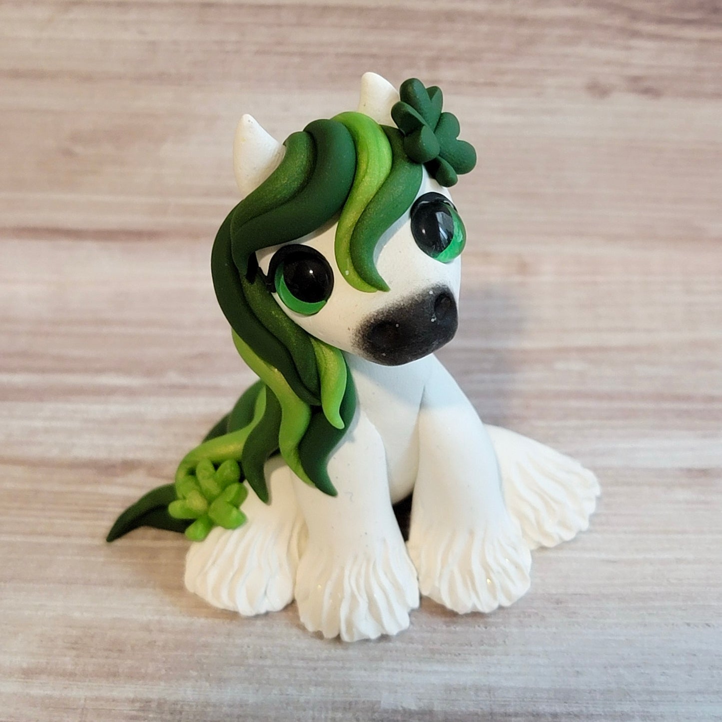 Lucky Shamrock Pony “Emerald”, Handmade Clay Horse