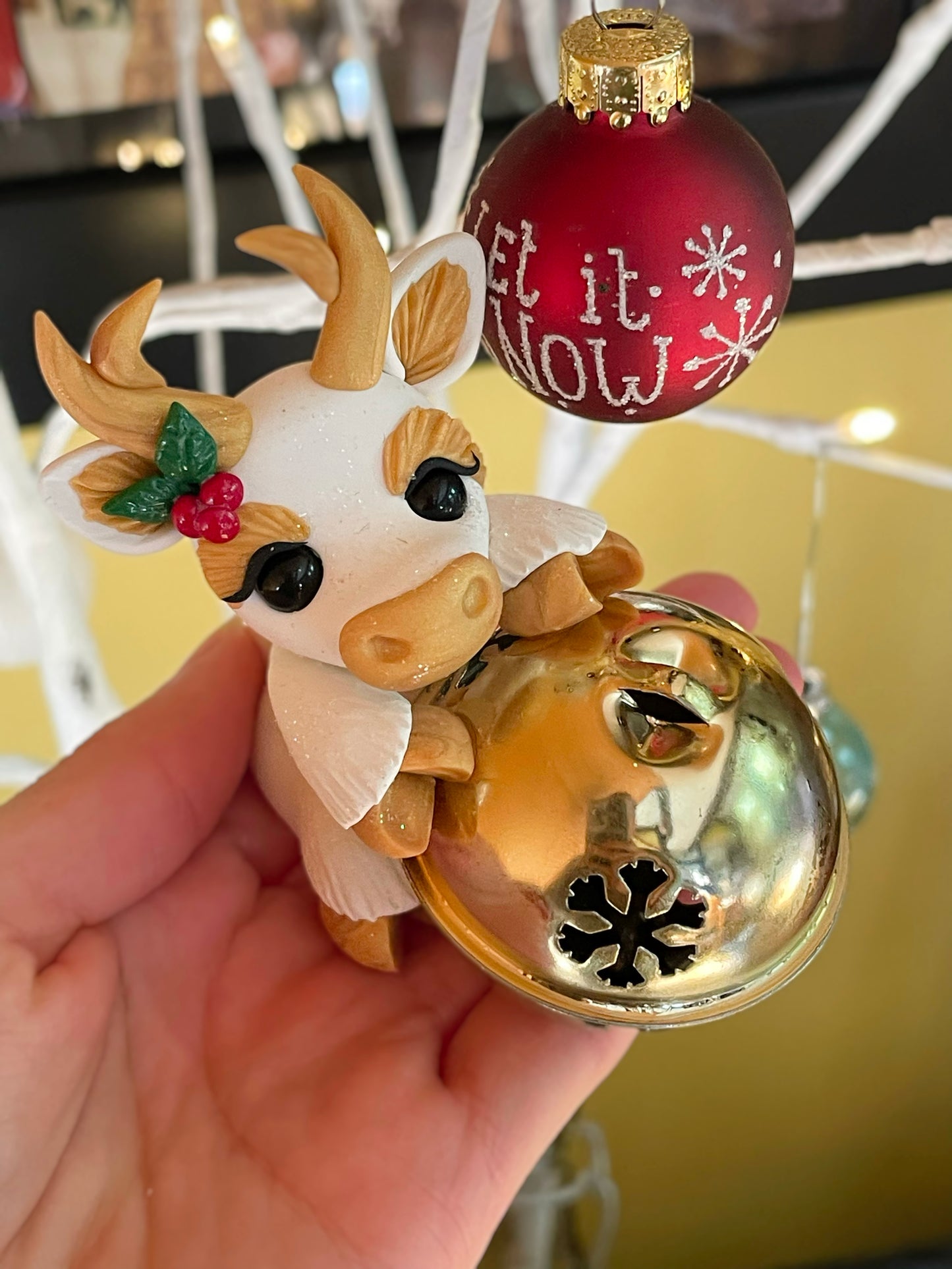 Golden Jingle Bell Reindeer “Cupid”, Reindeer Sculpture