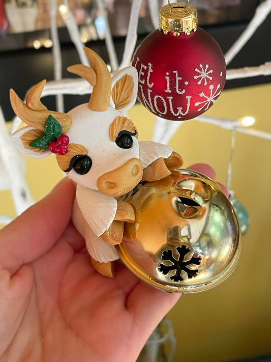 Golden Jingle Bell Reindeer “Cupid”, Reindeer Sculpture