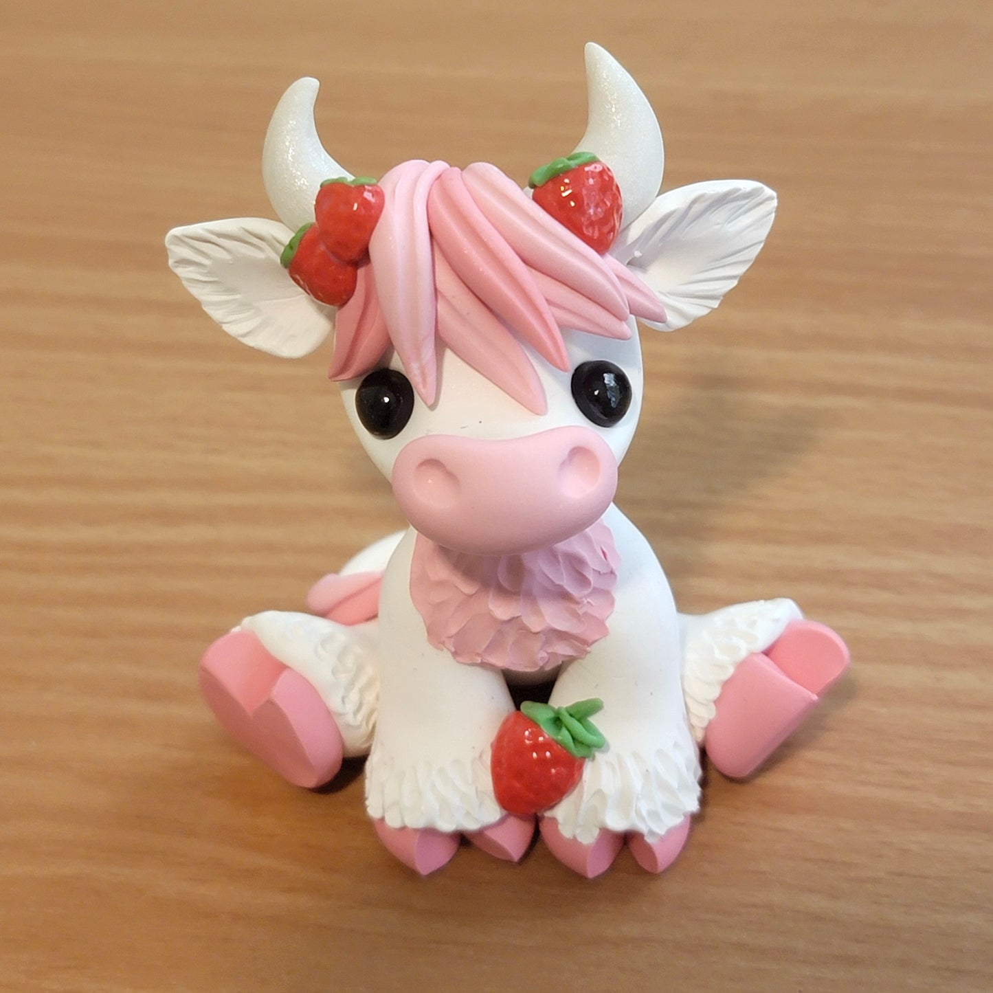 Strawberry Highland Cow “Berry”, Handmade Clay Cow