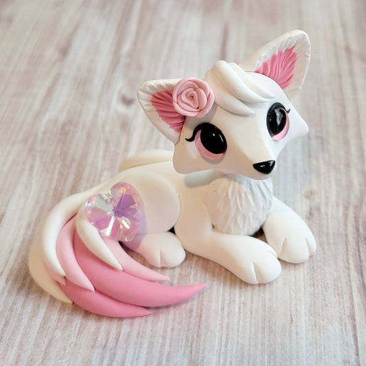 Heart Crystal Fox “Cupid”, Handmade Clay Fox