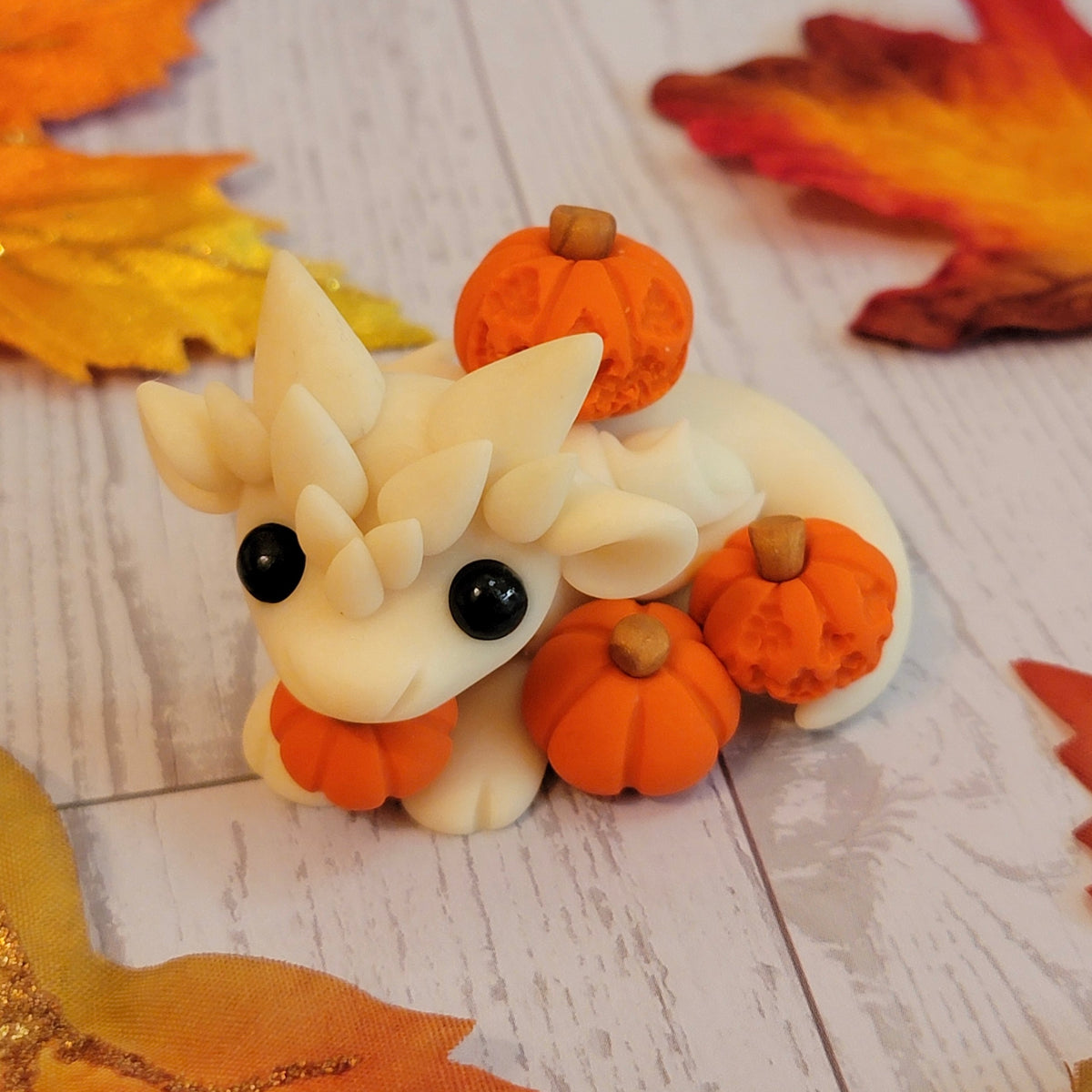 Pumpkin Dragon “Glowstick”, Handmade Clay Dragon