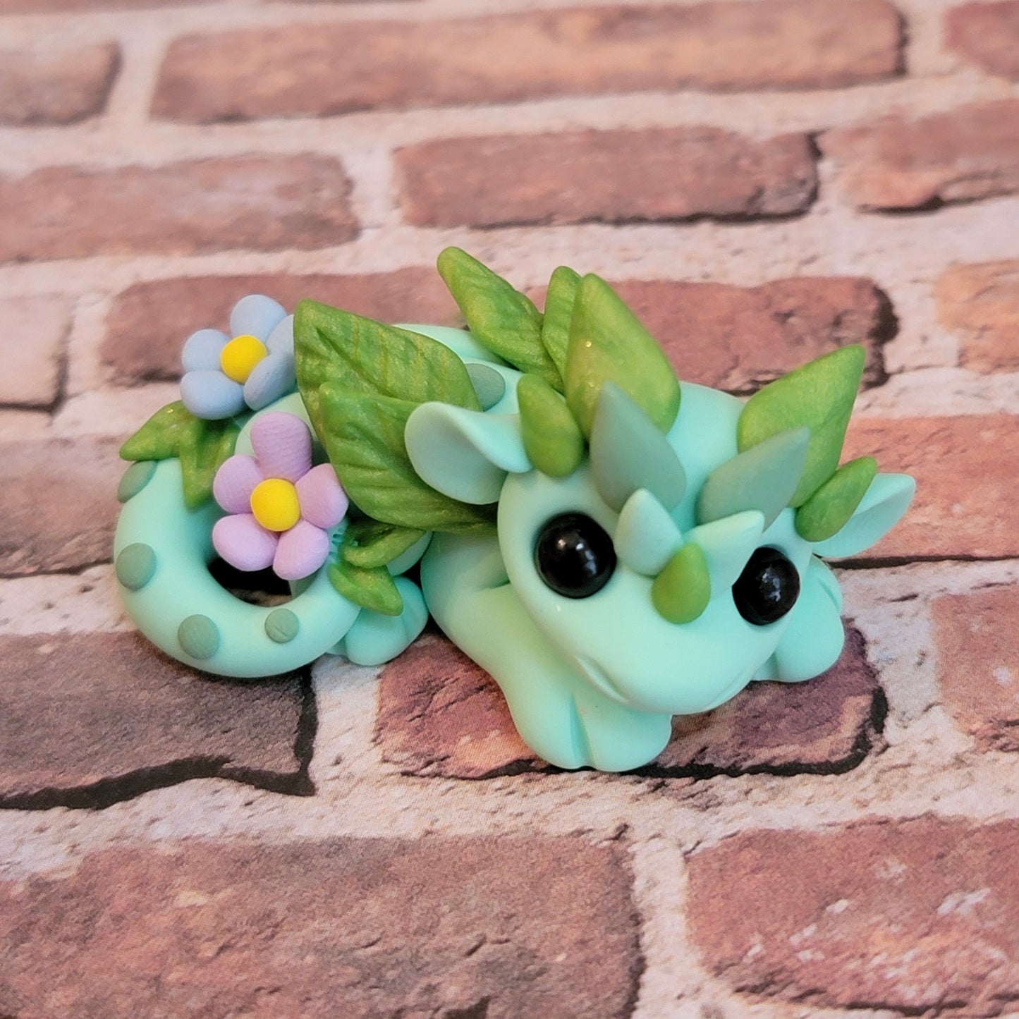 Mini Flower Dragon #1, Handmade Clay Dragon