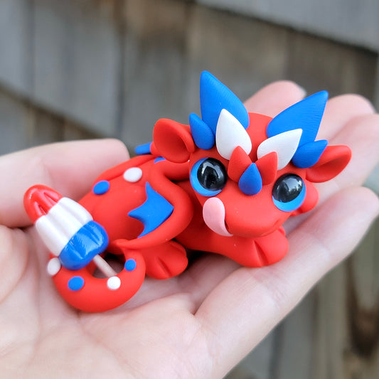 Bomb Pop Dragon “Liberty”, Handmade Clay Dragon