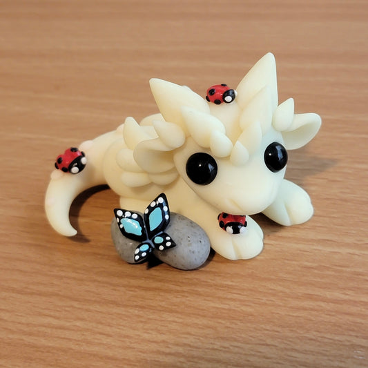 Glow in the Dark Ladybug Dragon “Glowstick”, Handmade Clay Dragon
