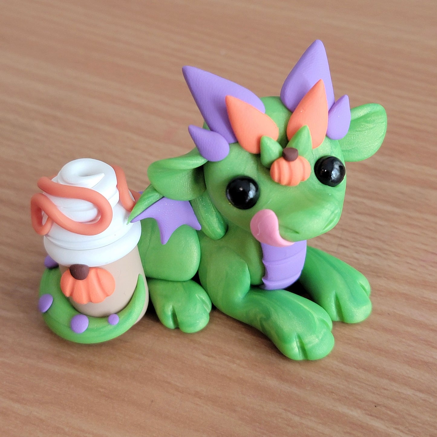 Pumpkin Spice Dragon “Squash”, Handmade Clay Dragon