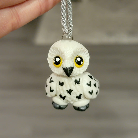 Snowy Owl Ornament, Handmade Clay Christmas Ornament