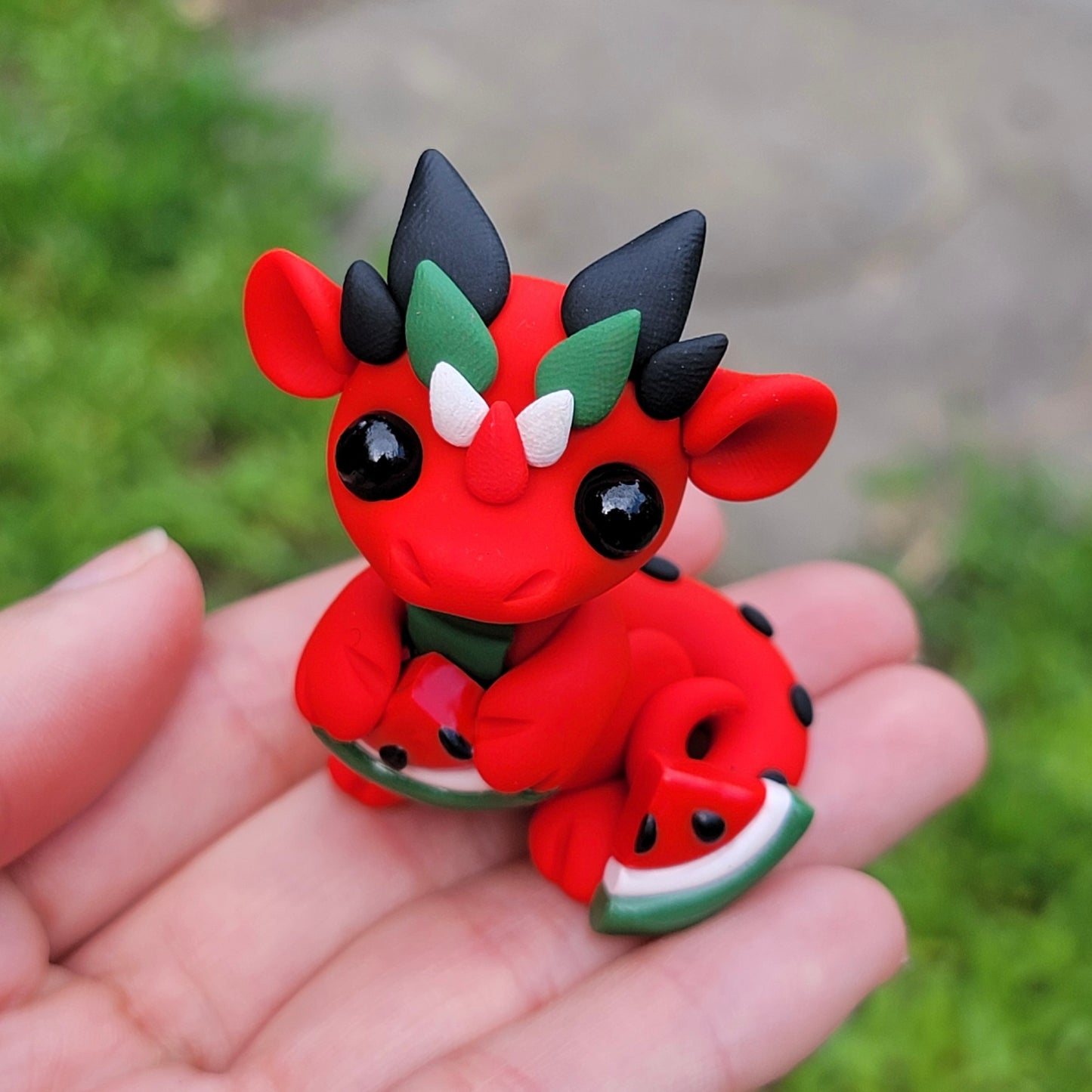 Mini Watermelon Dragon, Handmade Clay Dragon