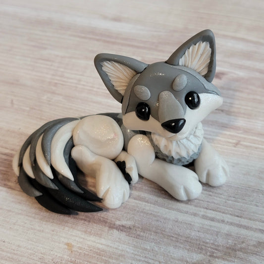 Gray Wolf “Timber”, Handmade Clay Wolf