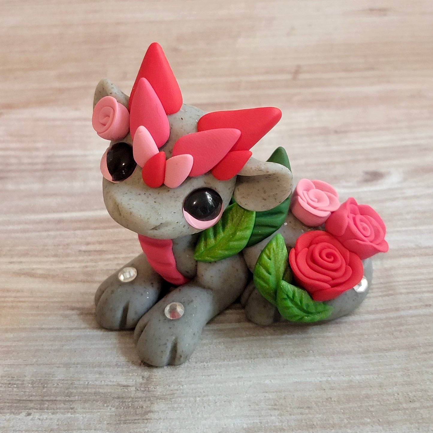 Red Rose Dragon “Raspberry”, Handmade Clay Dragon