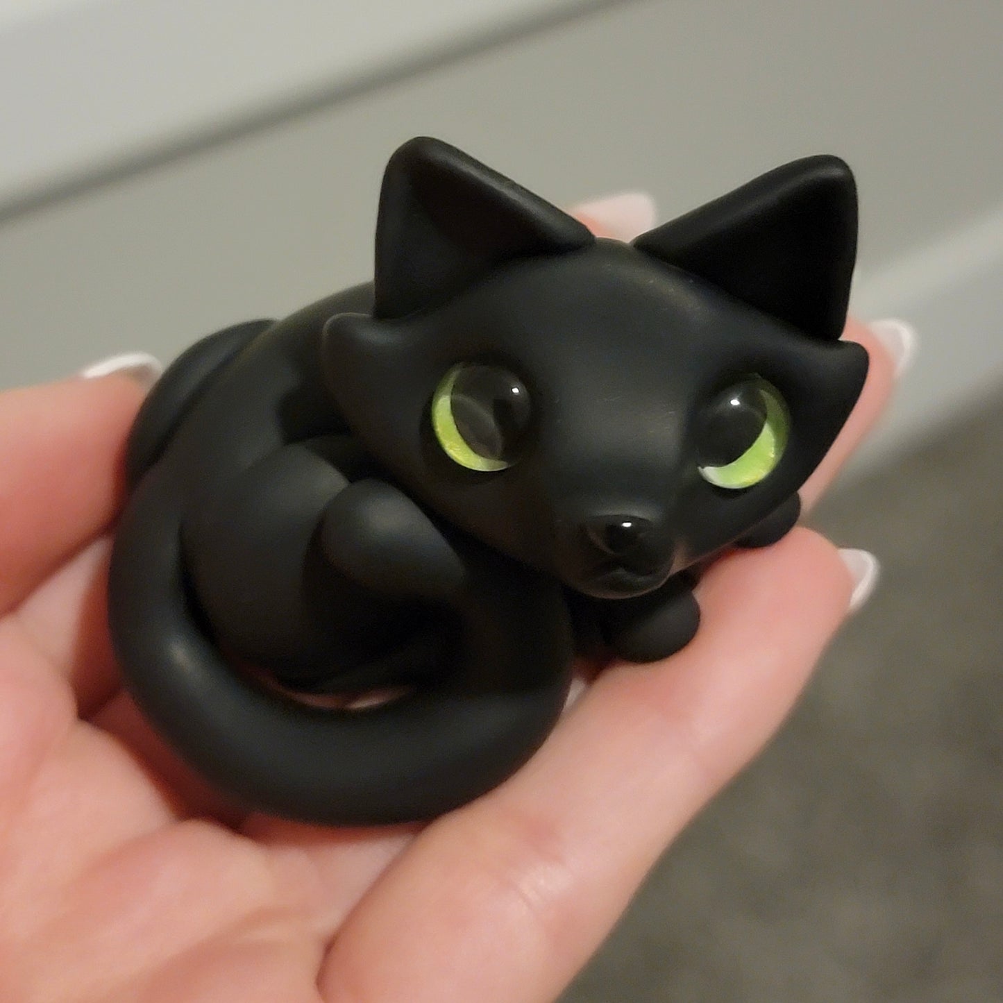 Cuddly Black Cat “Boo”, Handmade Clay Cat