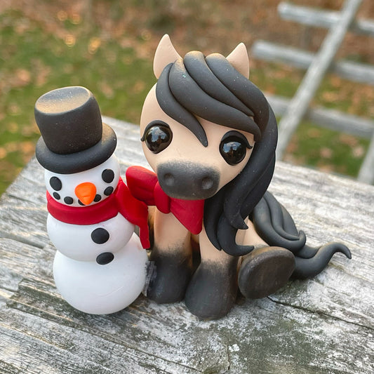 Snowman Pony “Frosty”, Buckskin Horse Sculpture