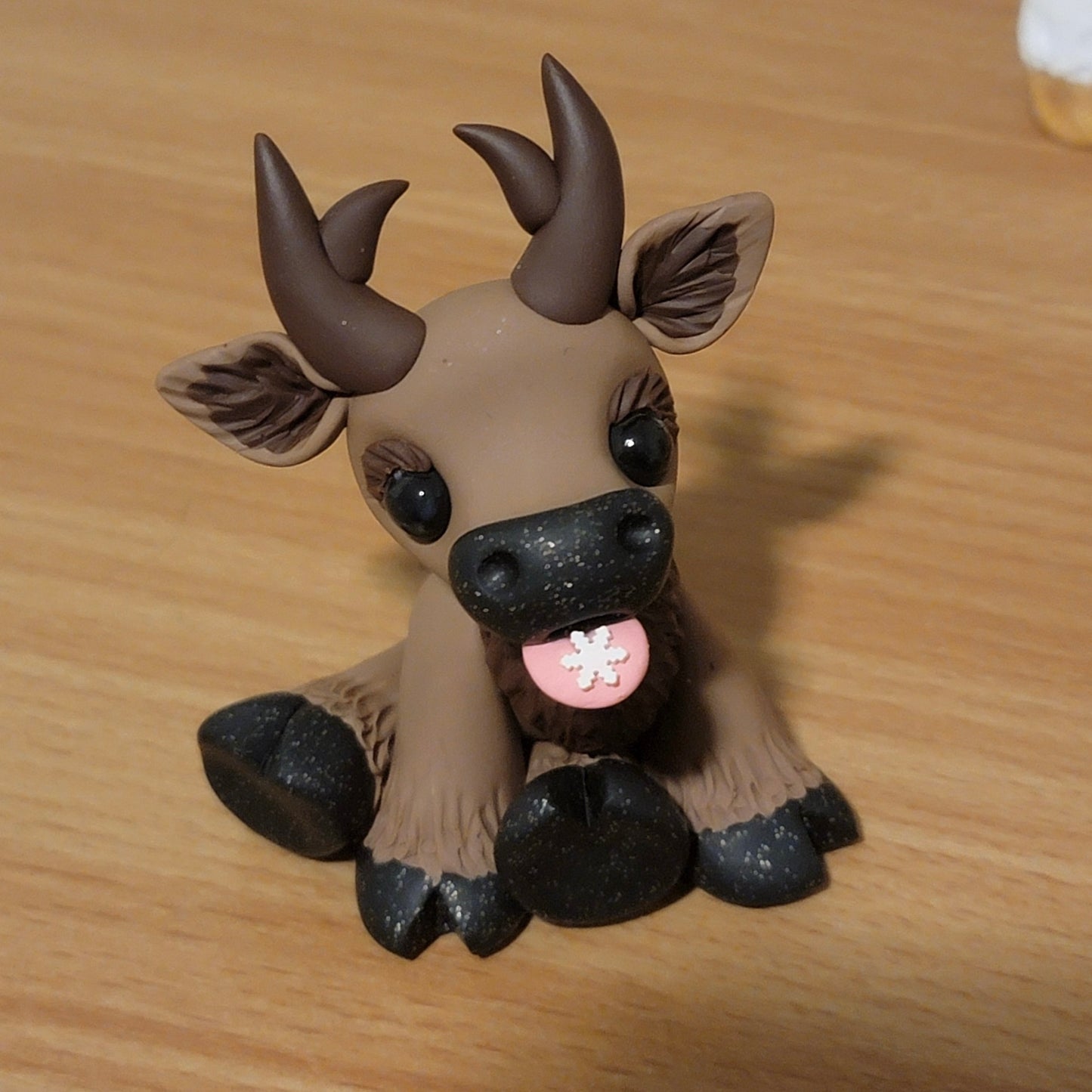 Chocolate Reindeer “Snowy”, Handmade Clay Reindeer