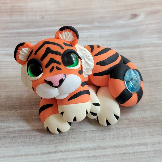 Blue Crystal Tiger “Cheeto”, Handmade Clay Tiger