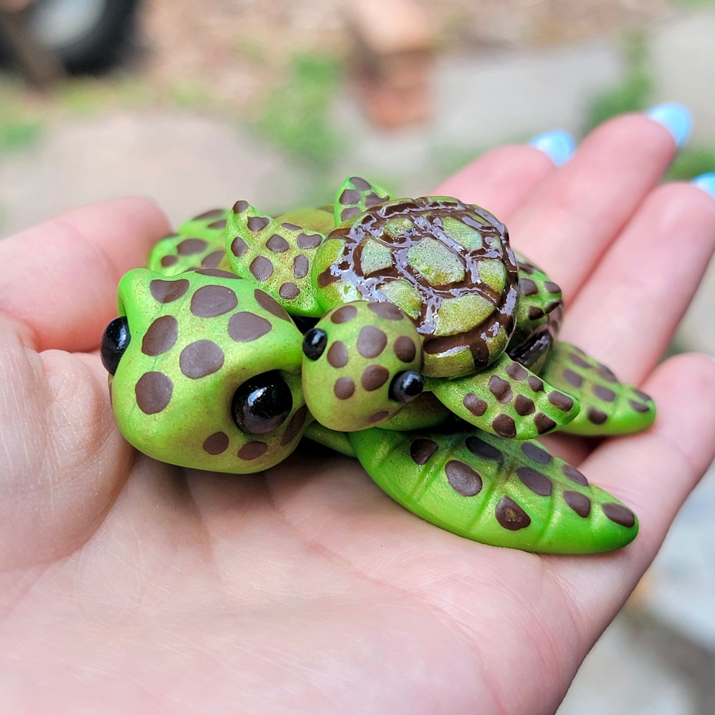 Momma and Baby Green Sea Turtles, Handmade Clay Turtles