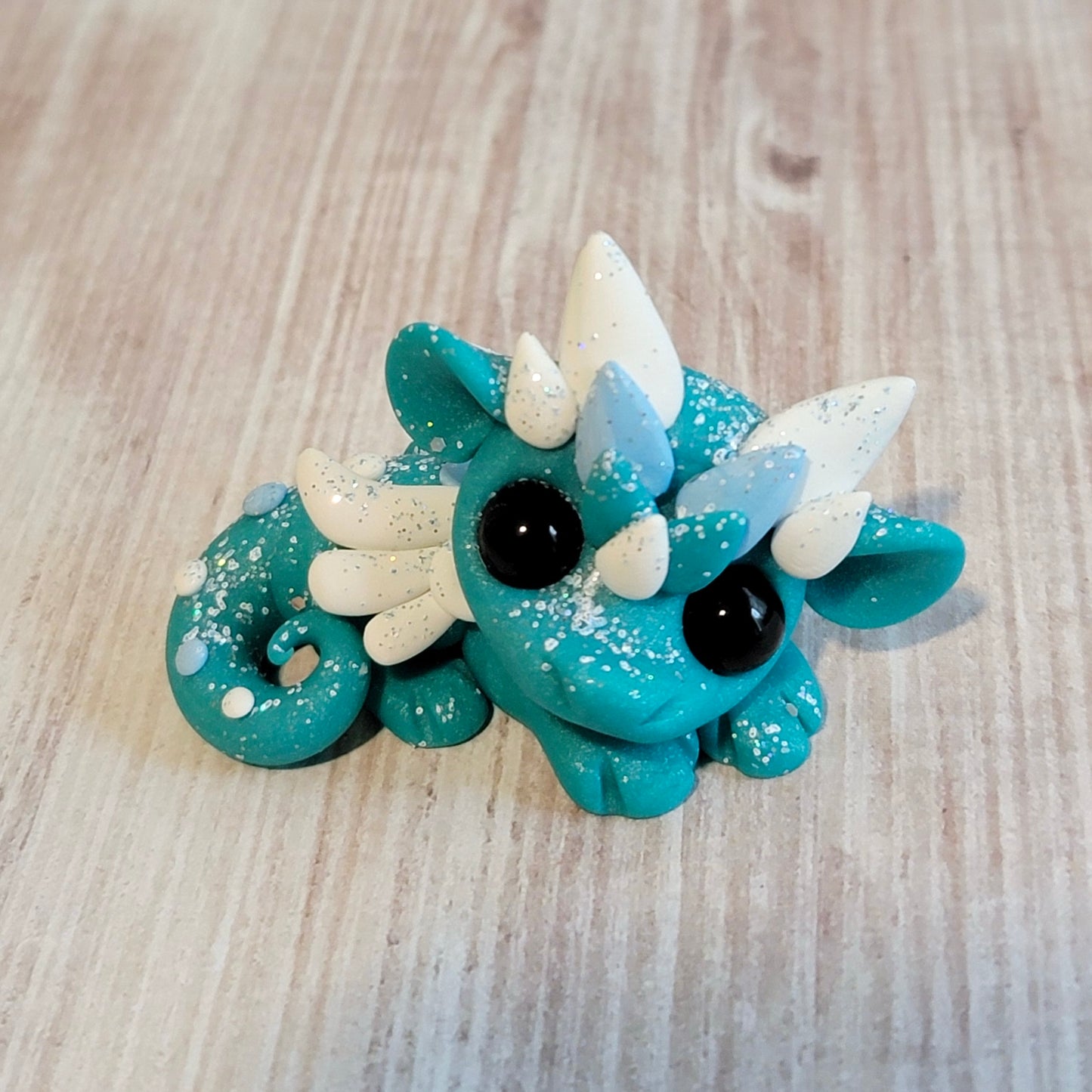 Mini Snow Dragon “Icicle”, Handmade Clay Dragon